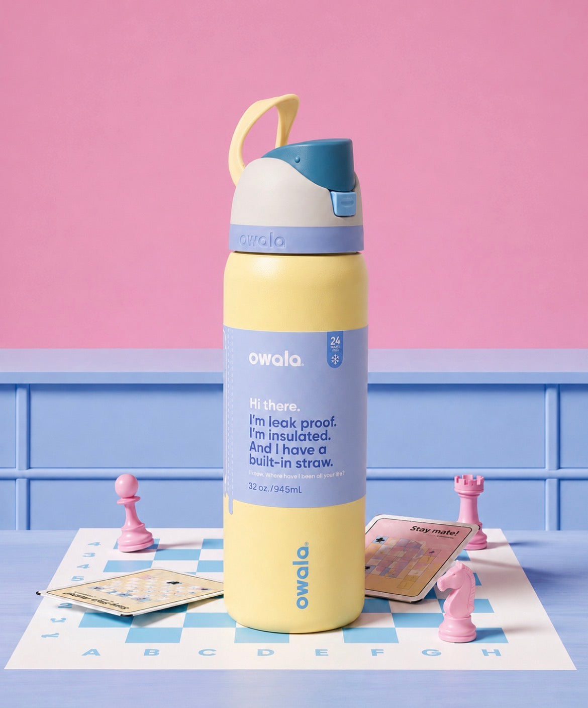 Termo Owala 32oz amarillo soft con tapa turquesa
