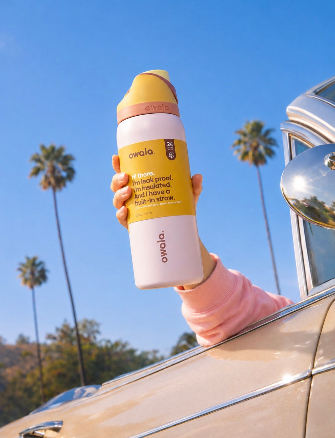 Termo Owala 32oz rosa cake con amarillo