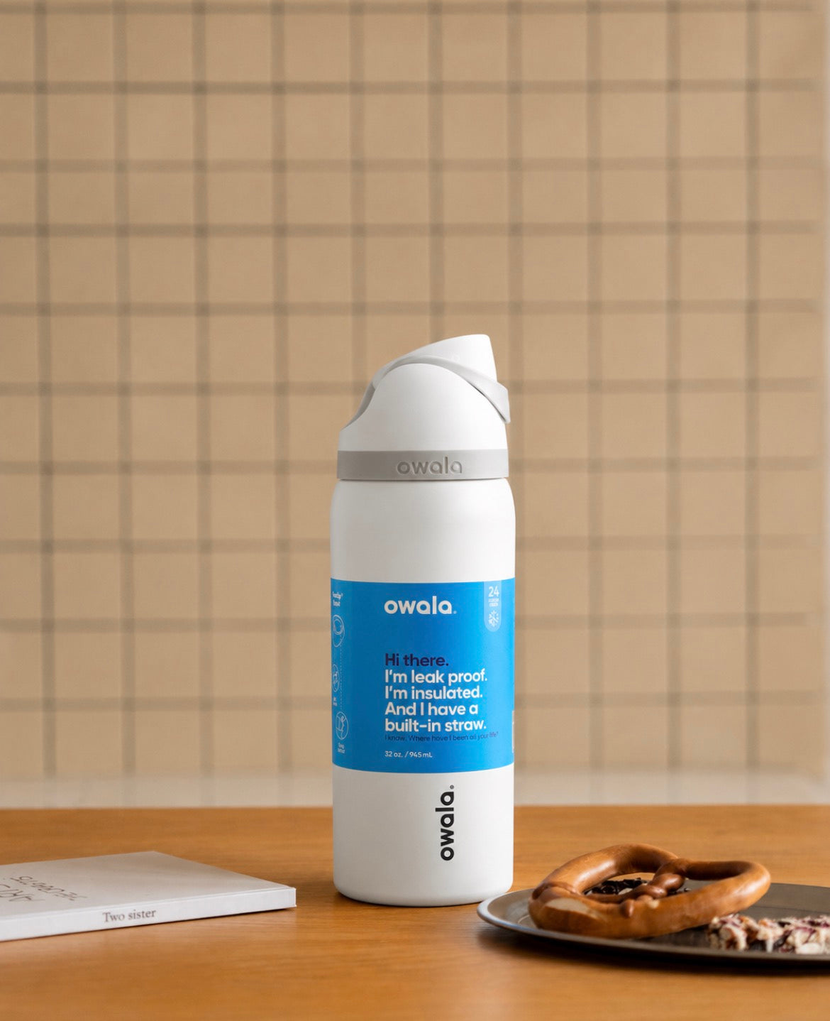 Termo owala 32oz blanco nube con gris